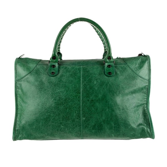 Green Balenciaga Large Motocross Work Handle Bag with compact mirror - Picture 4 of 7